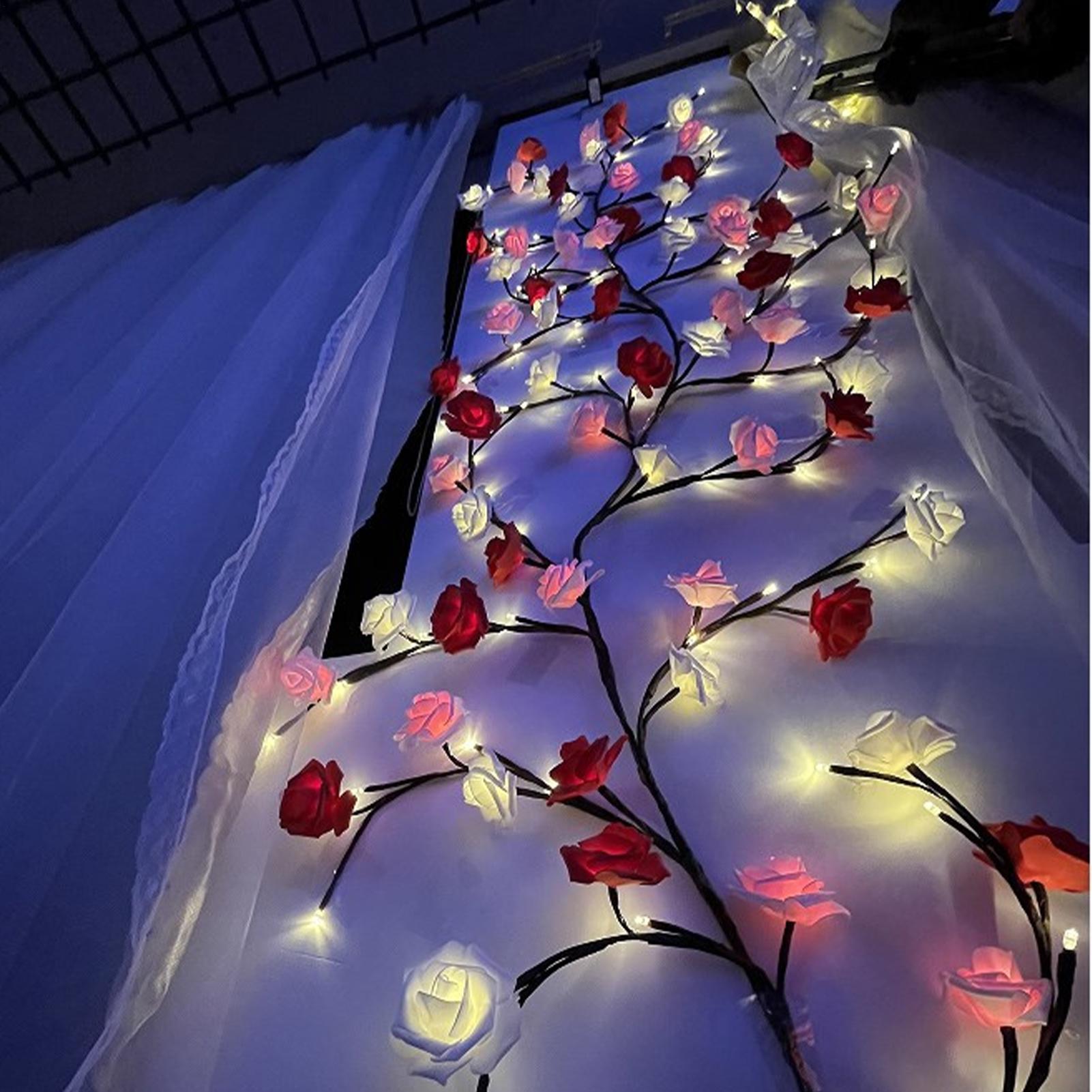 (1.6 meters 72 lights) Flower Lights For Bedroom LED Vine Lamp Cute String Lights For Party Birthday Valentine's Day Home Wedding Bedroom Wall Indoor