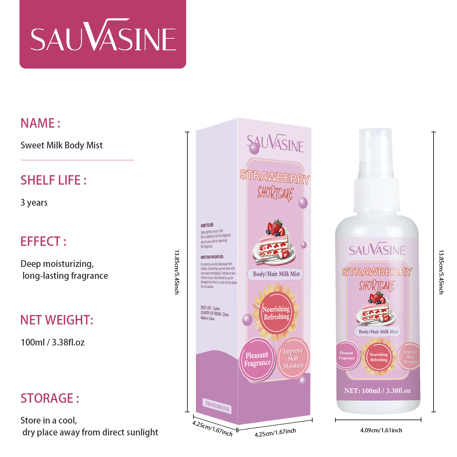 Sweet Milk Body Spray Moisturising Refreshing Daily Hydration for Soft Skin Home Use Natural 100ml