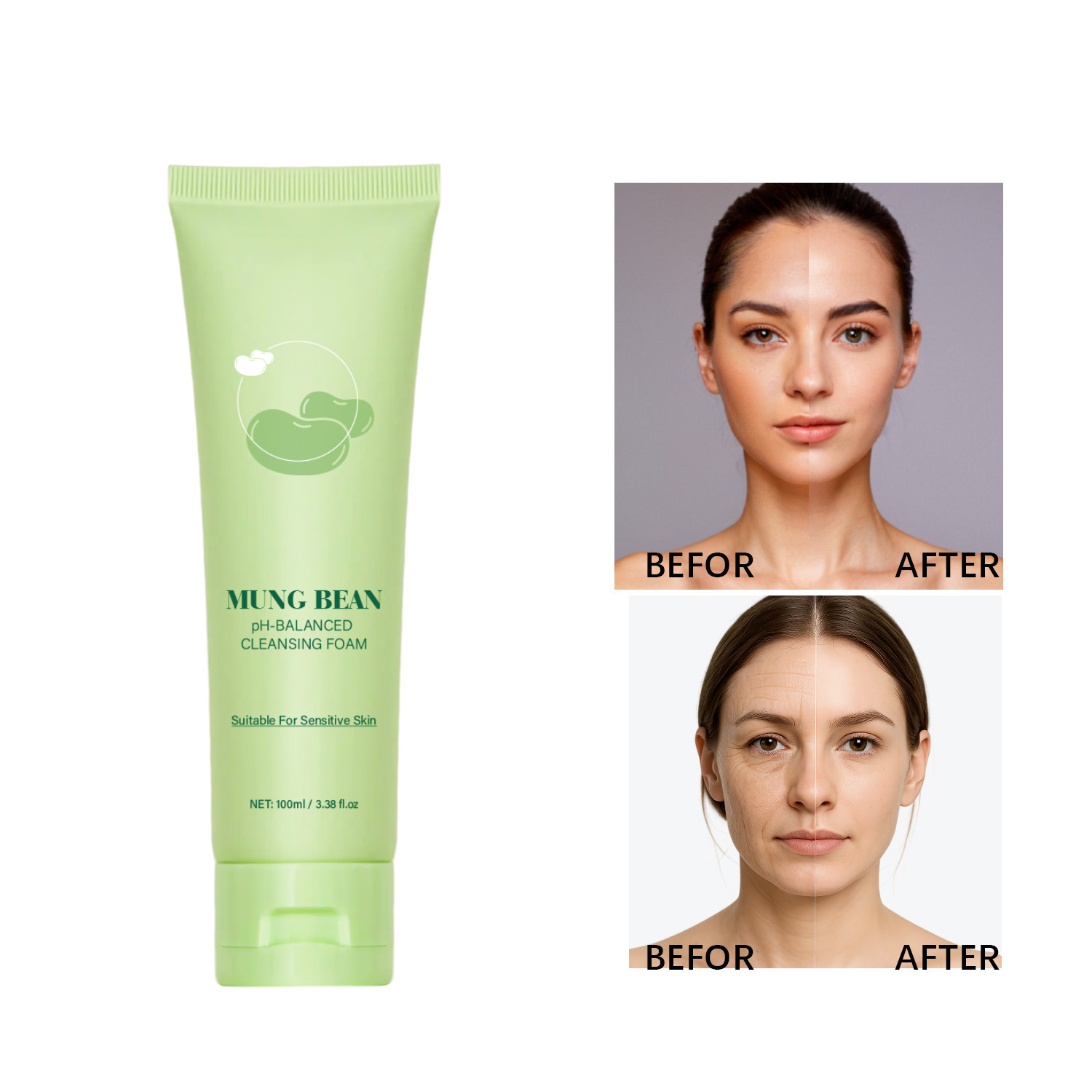 Mung Bean pH Balancing Facial Cleanser Gentle Deep Cleansing Refreshing Daily Face Wash 100ml