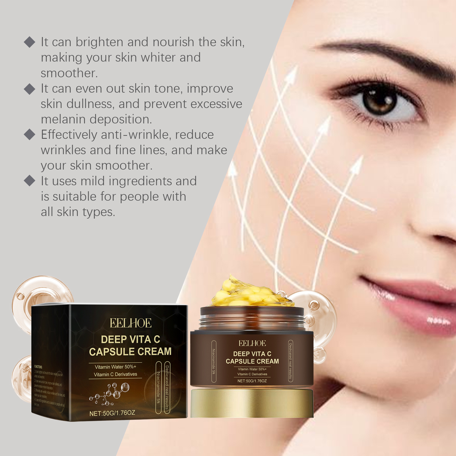 Vitamin C Capsule Moisturizing Cream For Hydrating Brightening And Nourishing Daily Face Care Treatment