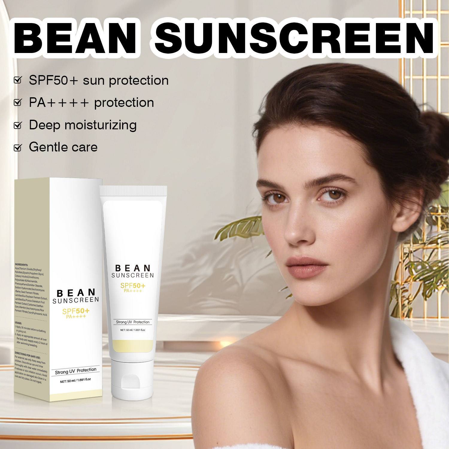 Bean Protective Cream Waterproof UV Shield Moisturizing Daily Face Sunscreen And Isolation Care