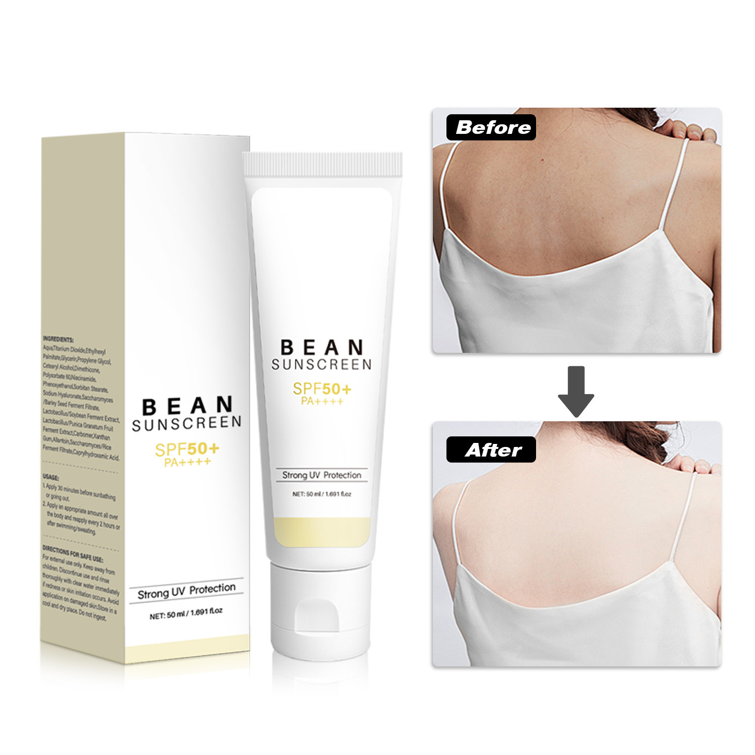 Bean Protective Cream Waterproof UV Shield Moisturizing Daily Face Sunscreen And Isolation Care