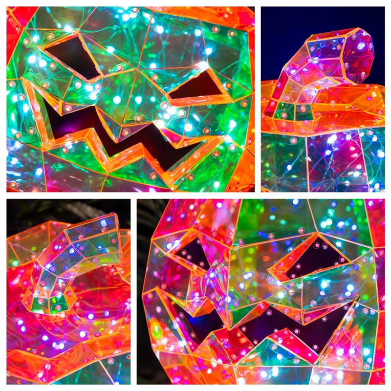 (Orange) Glowing Iridescent Pumpkin Halloween Pumpkin Decor Prop LED Magical Party Ornament
