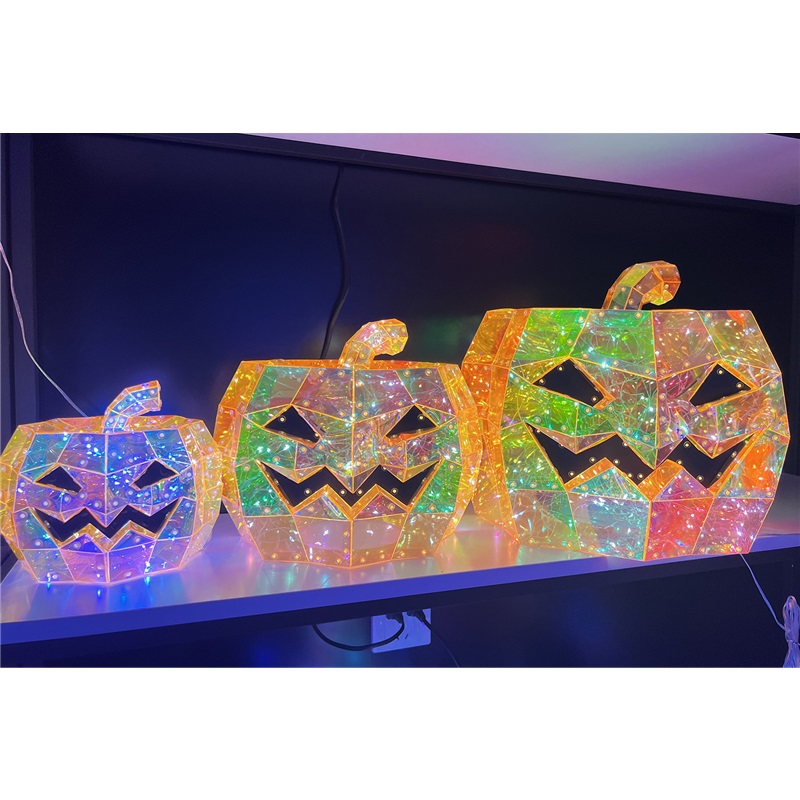 (Orange) Glowing Iridescent Pumpkin Halloween Pumpkin Decor Prop LED Magical Party Ornament