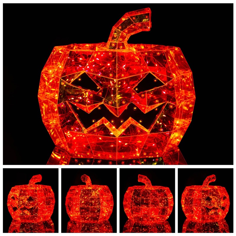 (Orange) Glowing Iridescent Pumpkin Halloween Pumpkin Decor Prop LED Magical Party Ornament