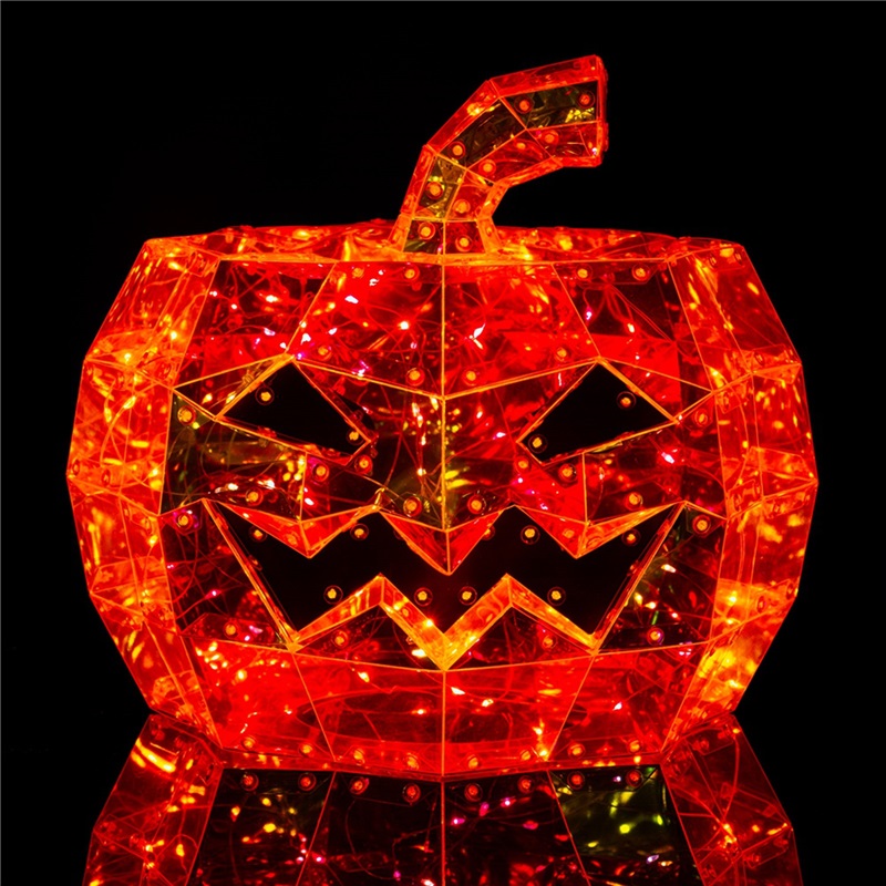 (Orange) Glowing Iridescent Pumpkin Halloween Pumpkin Decor Prop LED Magical Party Ornament