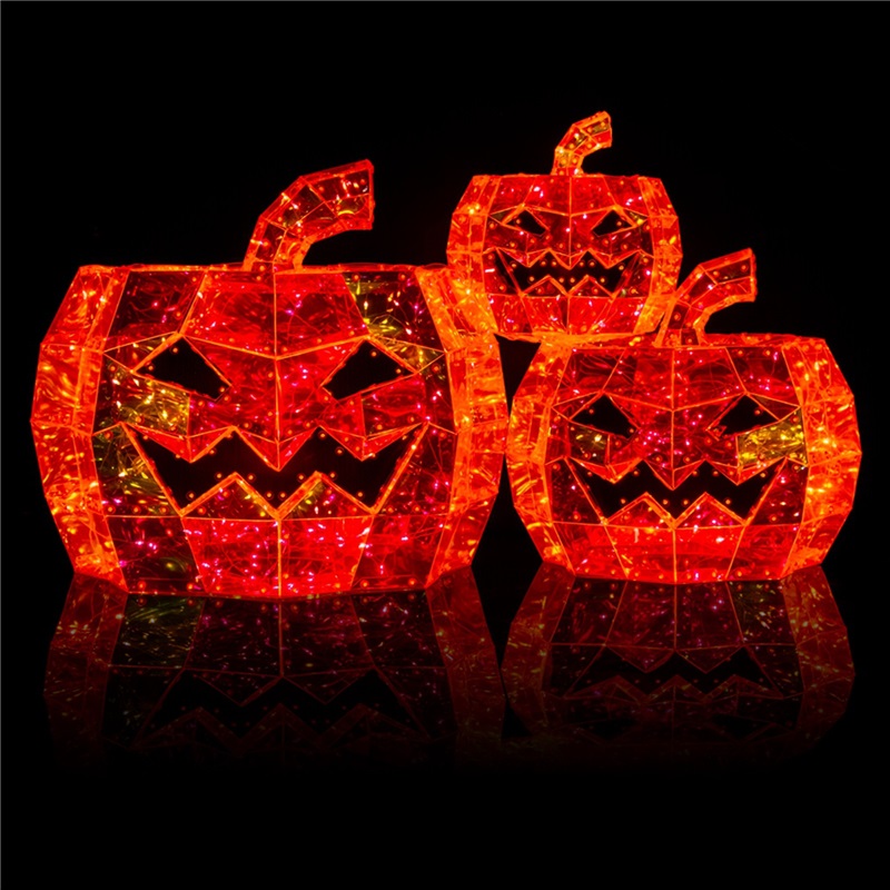 (Orange) Glowing Iridescent Pumpkin Halloween Pumpkin Decor Prop LED Magical Party Ornament