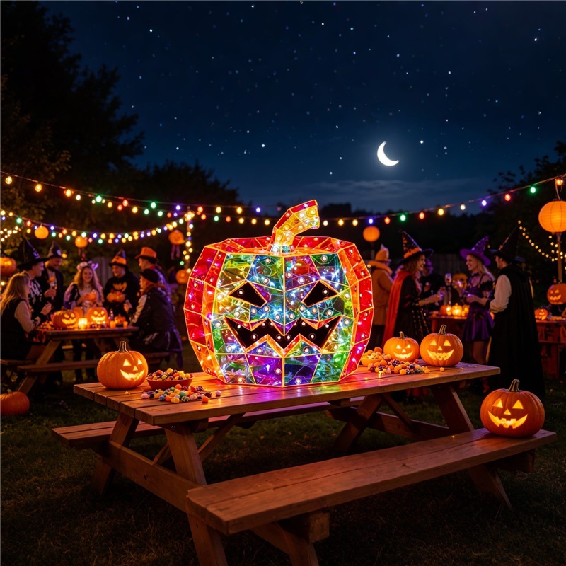(Orange) Glowing Iridescent Pumpkin Halloween Pumpkin Decor Prop LED Magical Party Ornament