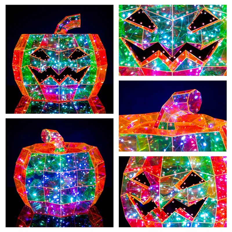 (Orange) Glowing Iridescent Pumpkin Halloween Pumpkin Decor Prop LED Magical Party Ornament