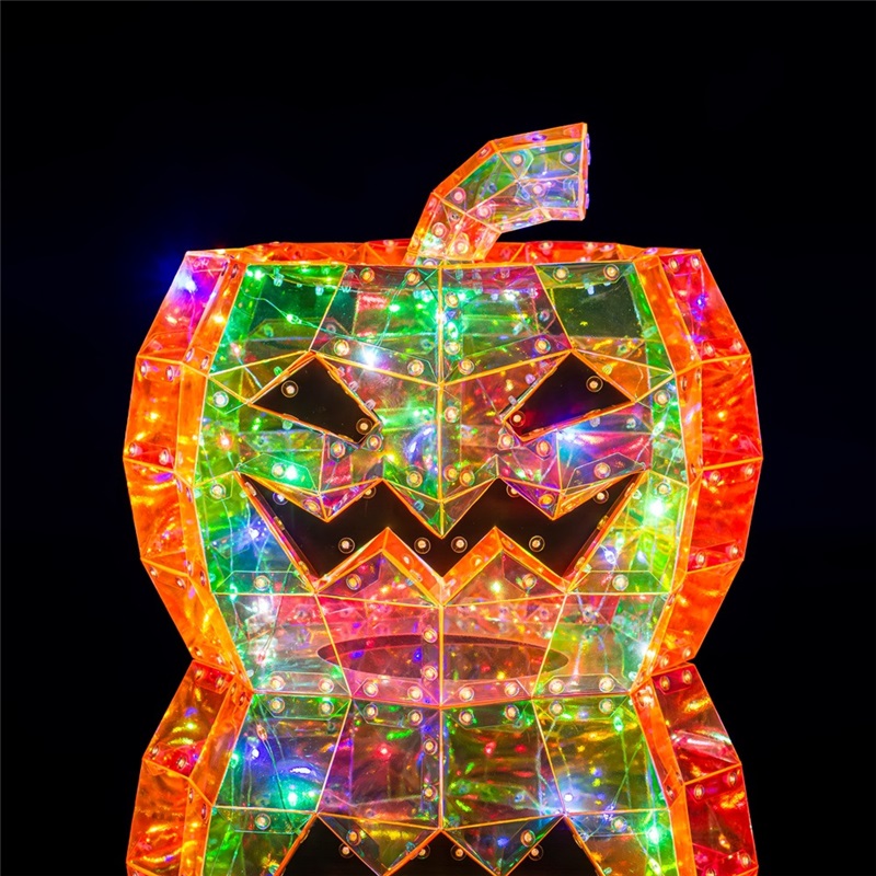 (Orange) Glowing Iridescent Pumpkin Halloween Pumpkin Decor Prop LED Magical Party Ornament