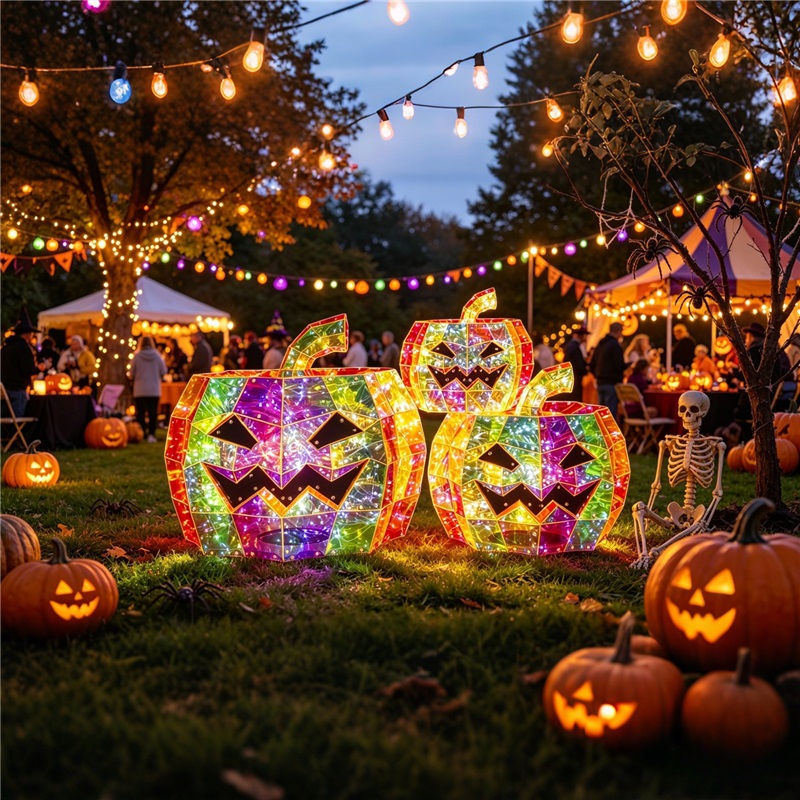 (Orange) Glowing Iridescent Pumpkin Halloween Pumpkin Decor Prop LED Magical Party Ornament