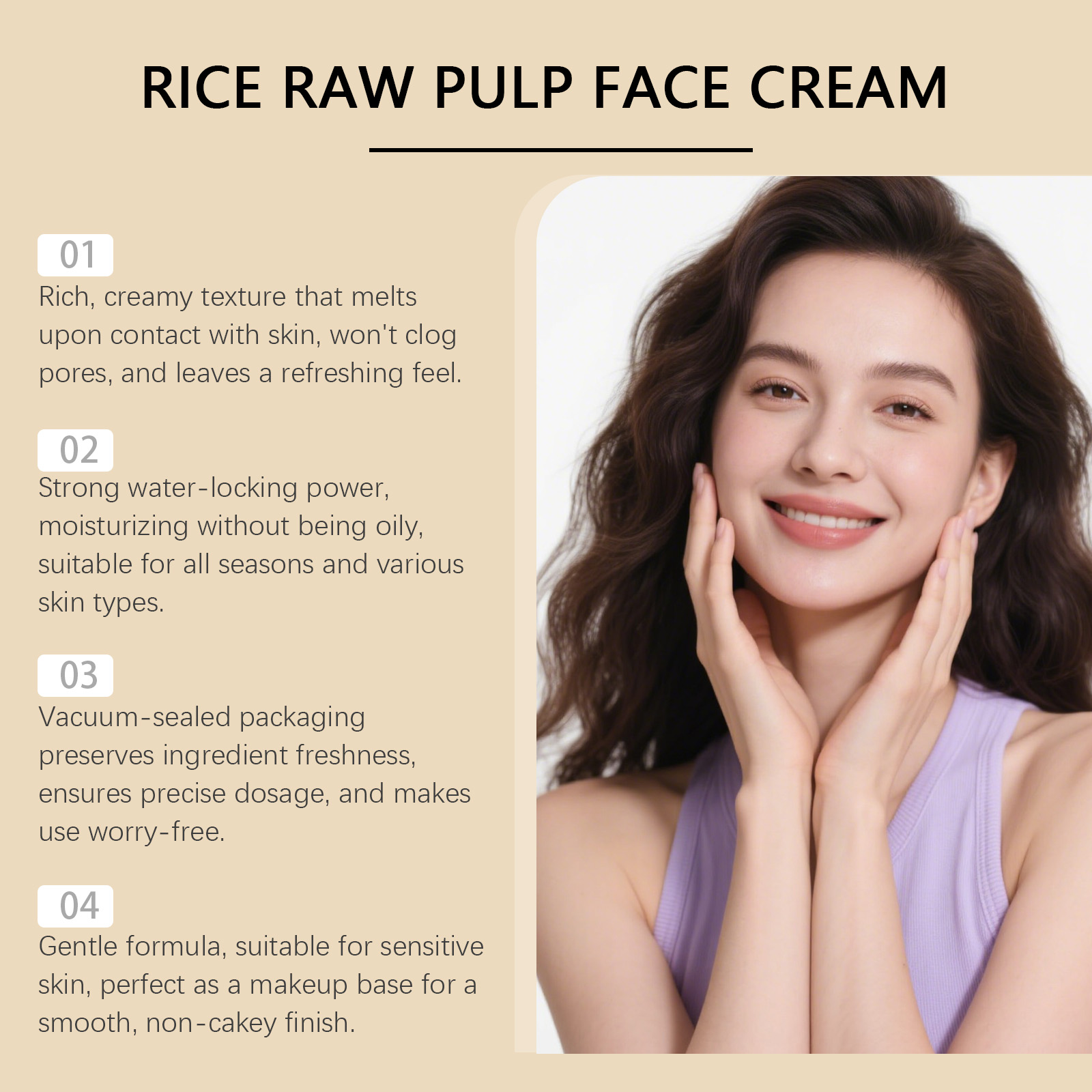 Rice Moisturizing Facial Cream Nourishes Hydrated Skin Portable Reapply Design For Business Trip Outings