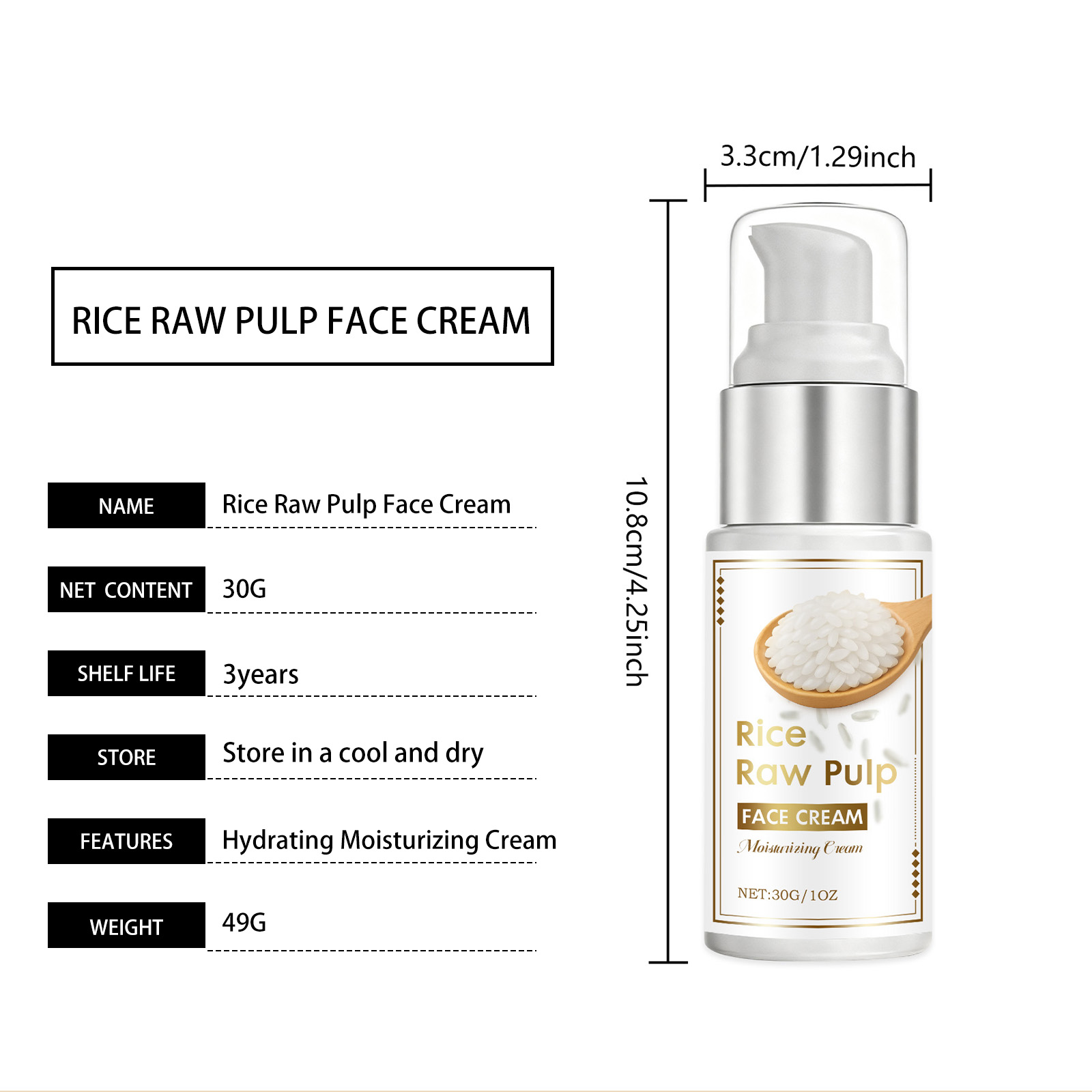Rice Moisturizing Facial Cream Nourishes Hydrated Skin Portable Reapply Design For Business Trip Outings