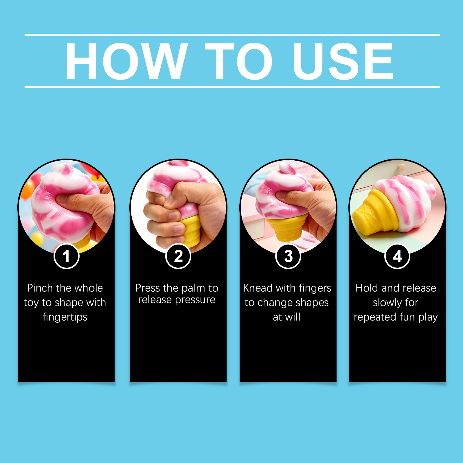 (Pink) Ice Cream Toy Multi Colored Fun Easy To Handle Soft Realistic Stress Relief For Kids