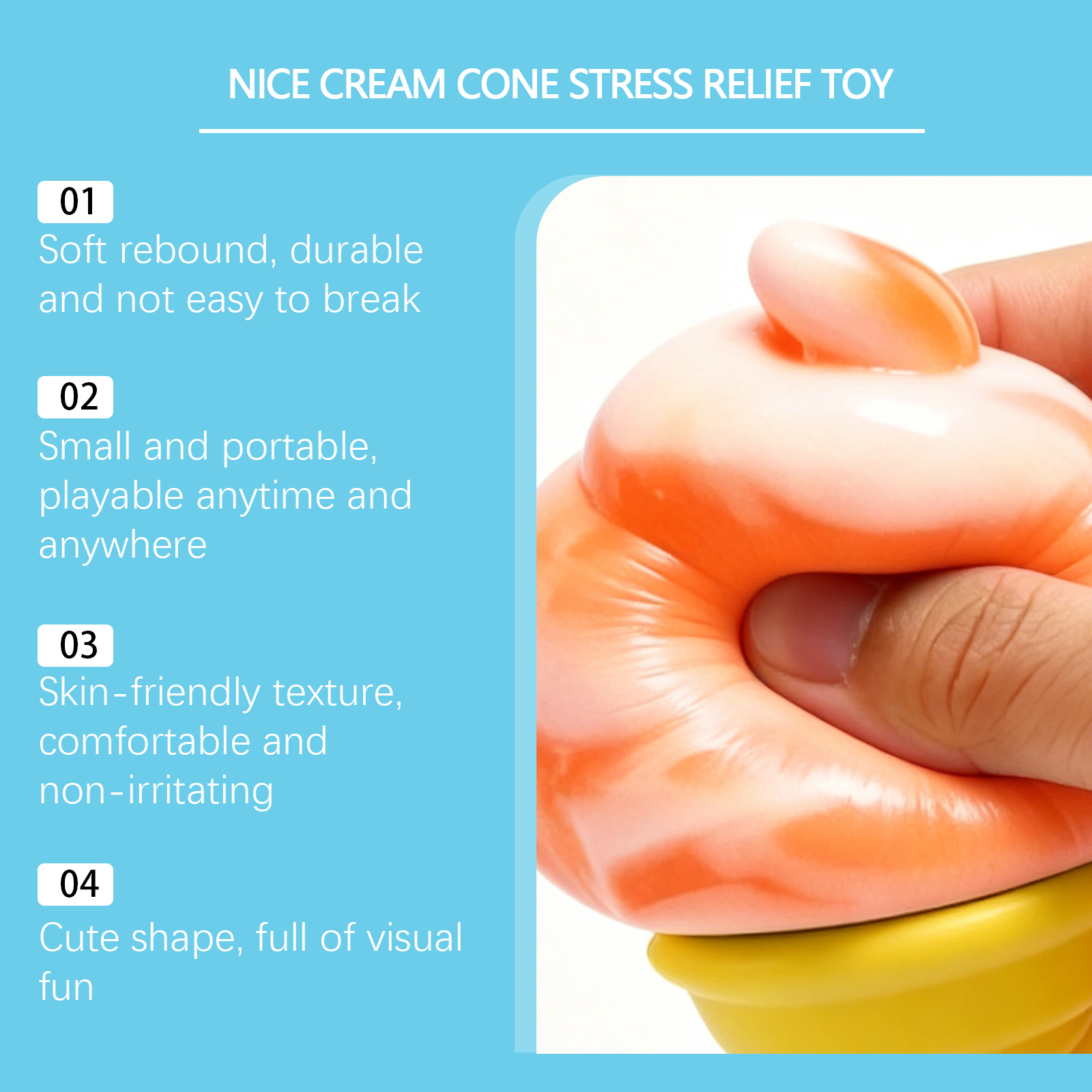 (Pink) Ice Cream Toy Multi Colored Fun Easy To Handle Soft Realistic Stress Relief For Kids