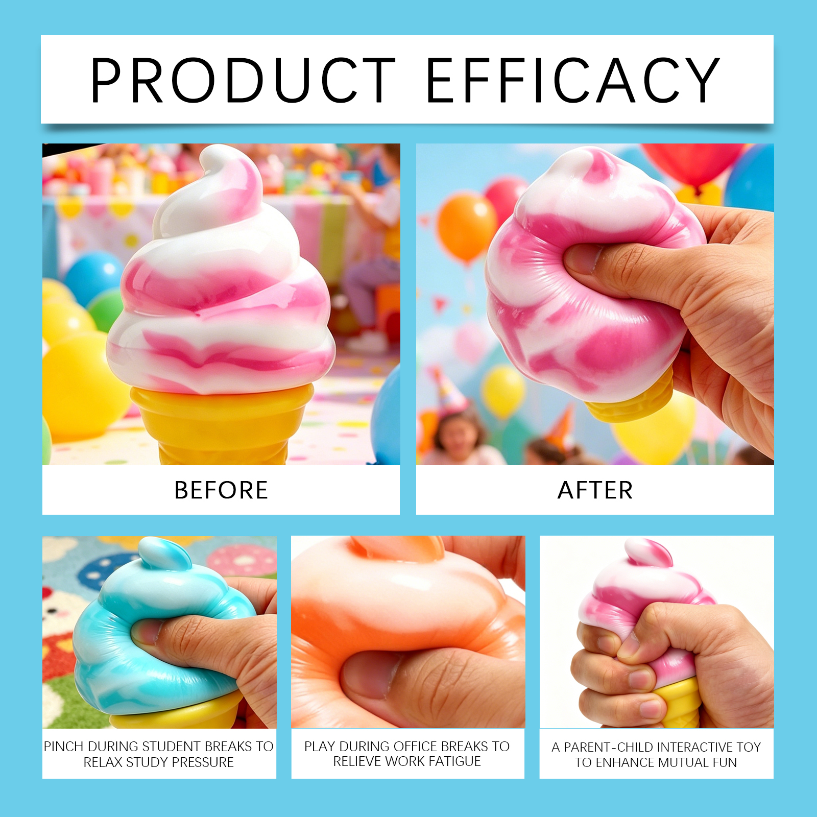 (Pink) Ice Cream Toy Multi Colored Fun Easy To Handle Soft Realistic Stress Relief For Kids
