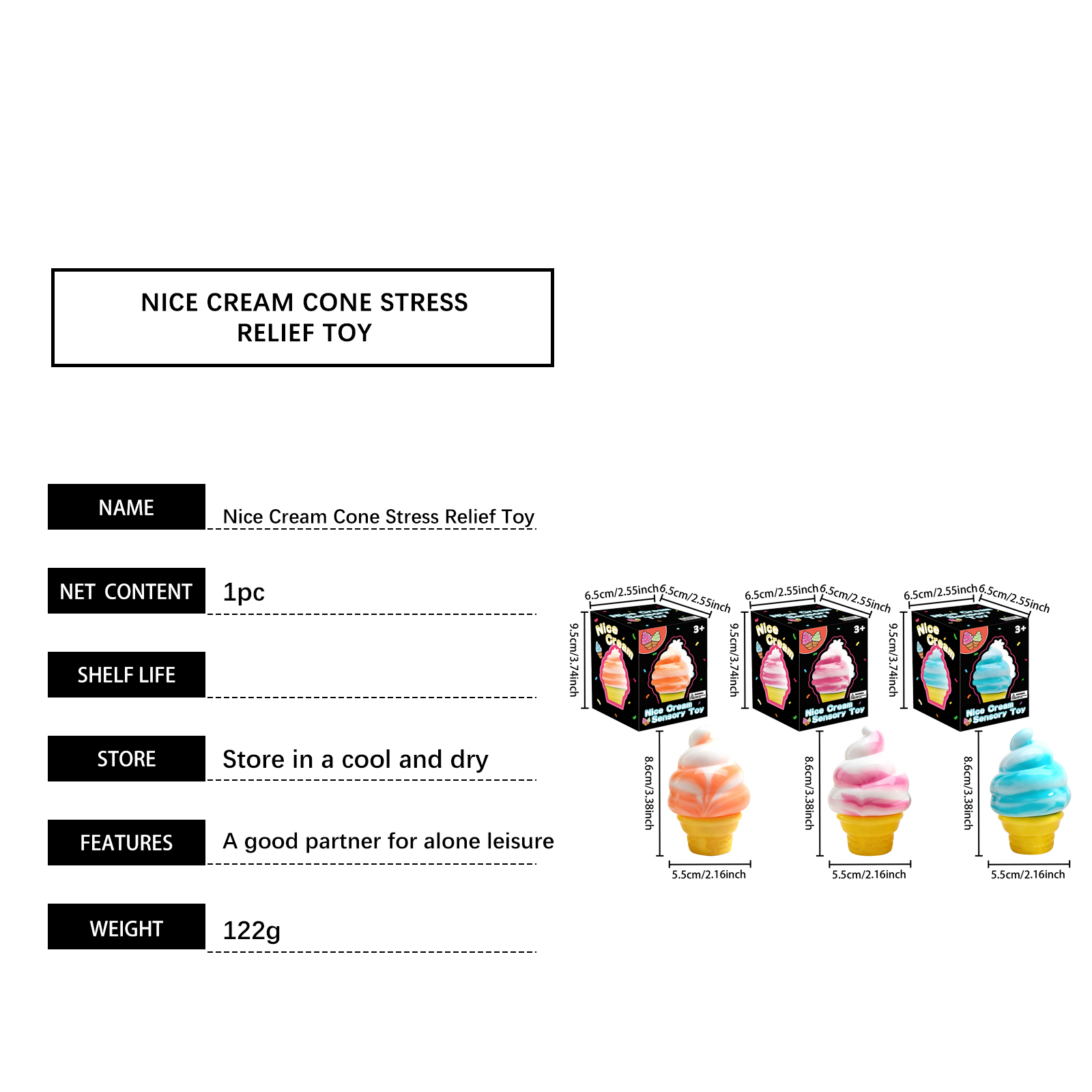 (Pink) Ice Cream Toy Multi Colored Fun Easy To Handle Soft Realistic Stress Relief For Kids
