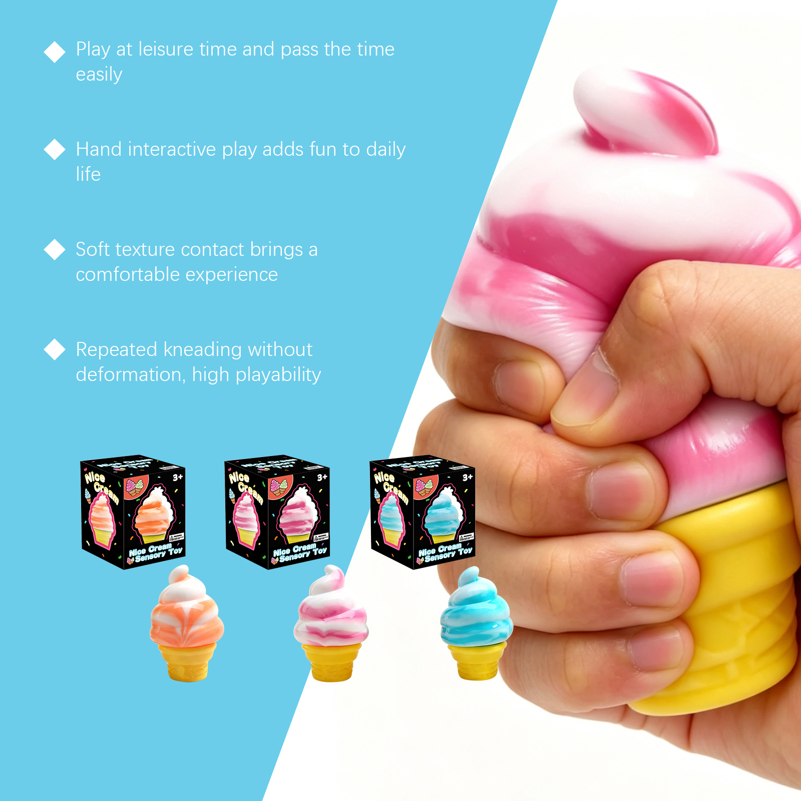 (Pink) Ice Cream Toy Multi Colored Fun Easy To Handle Soft Realistic Stress Relief For Kids