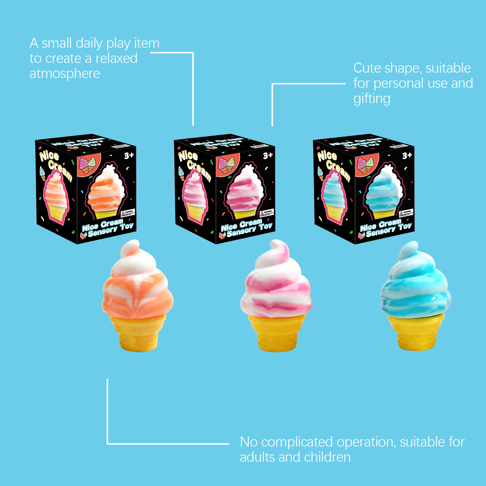(Pink) Ice Cream Toy Multi Colored Fun Easy To Handle Soft Realistic Stress Relief For Kids