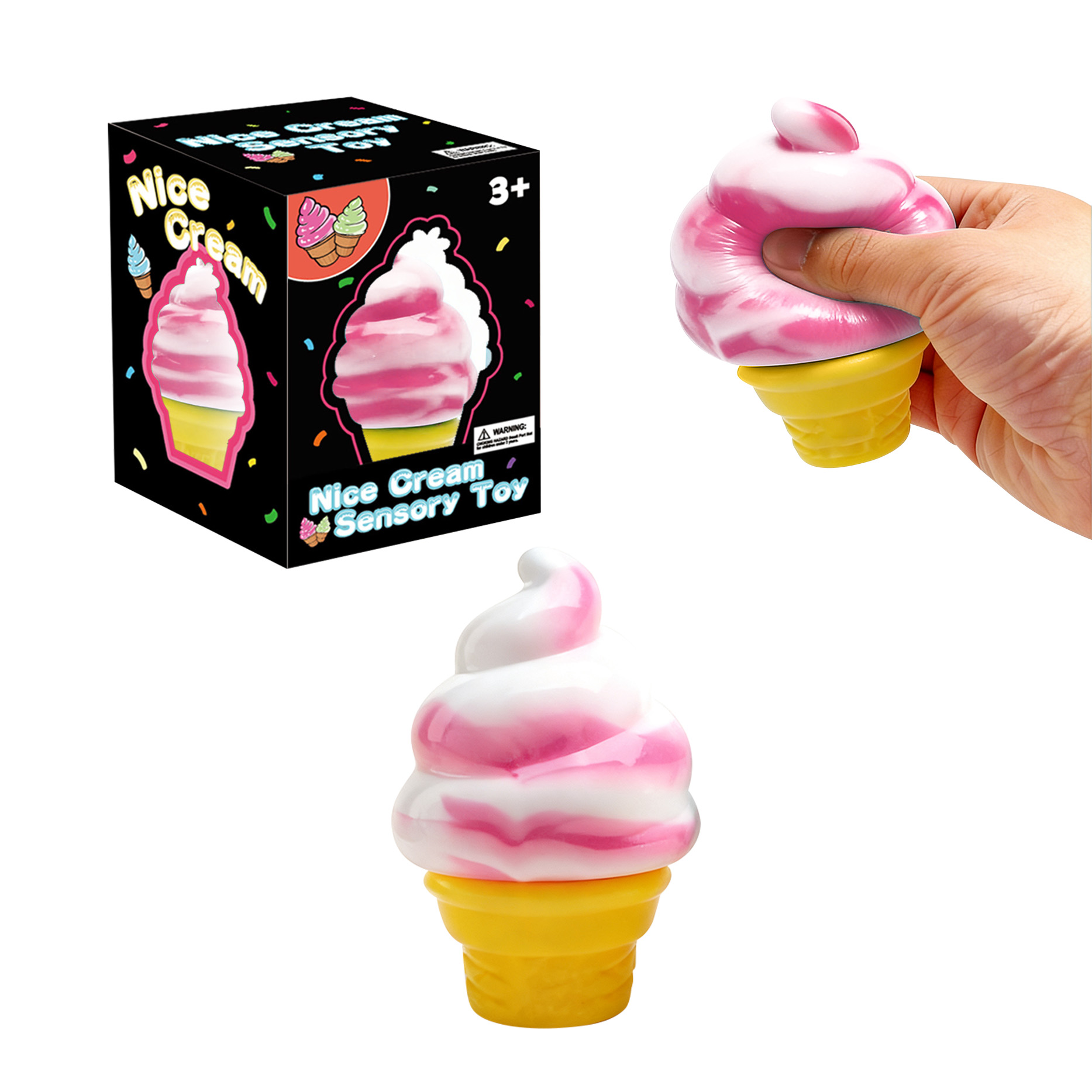 (Pink) Ice Cream Toy Multi Colored Fun Easy To Handle Soft Realistic Stress Relief For Kids