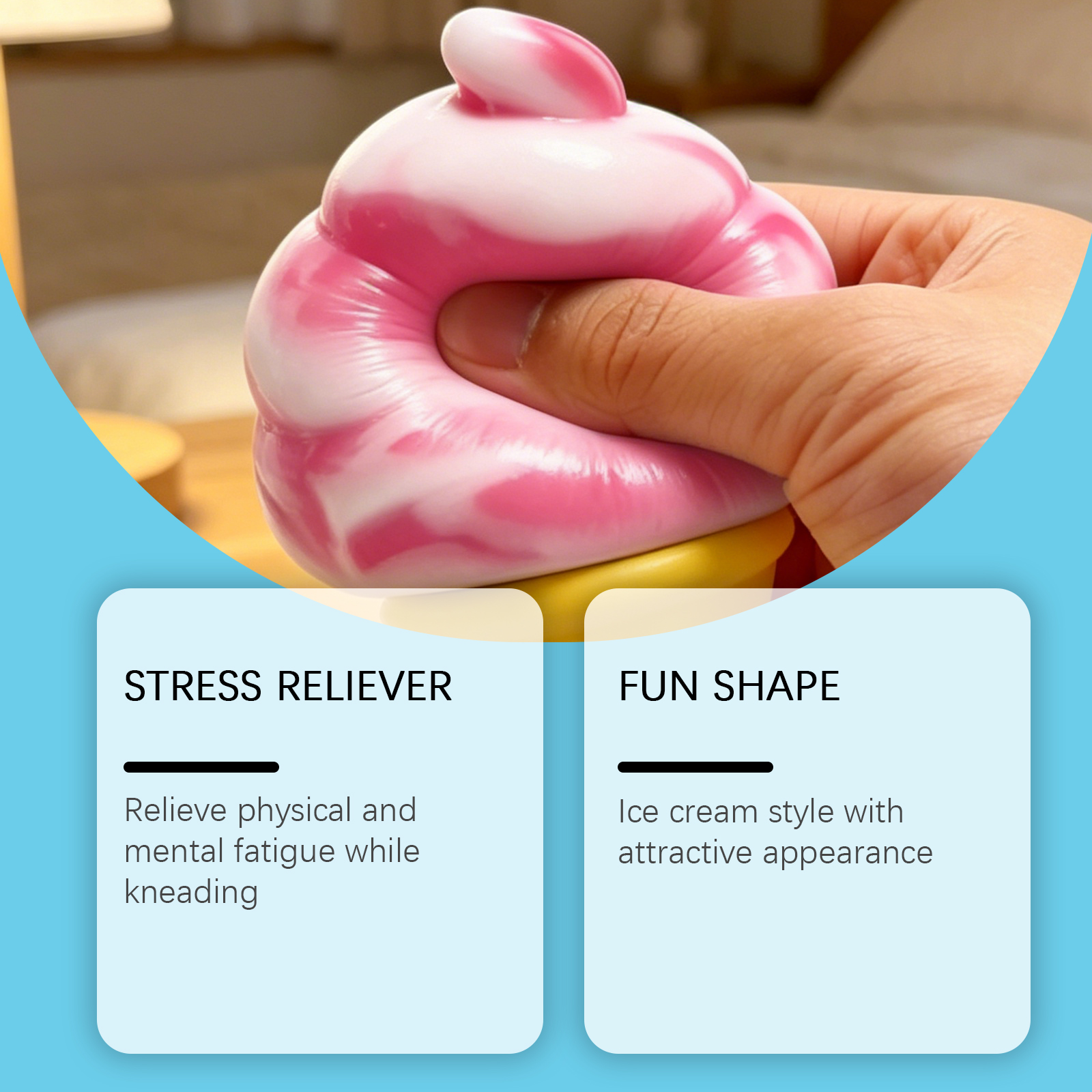 (Pink) Ice Cream Toy Multi Colored Fun Easy To Handle Soft Realistic Stress Relief For Kids