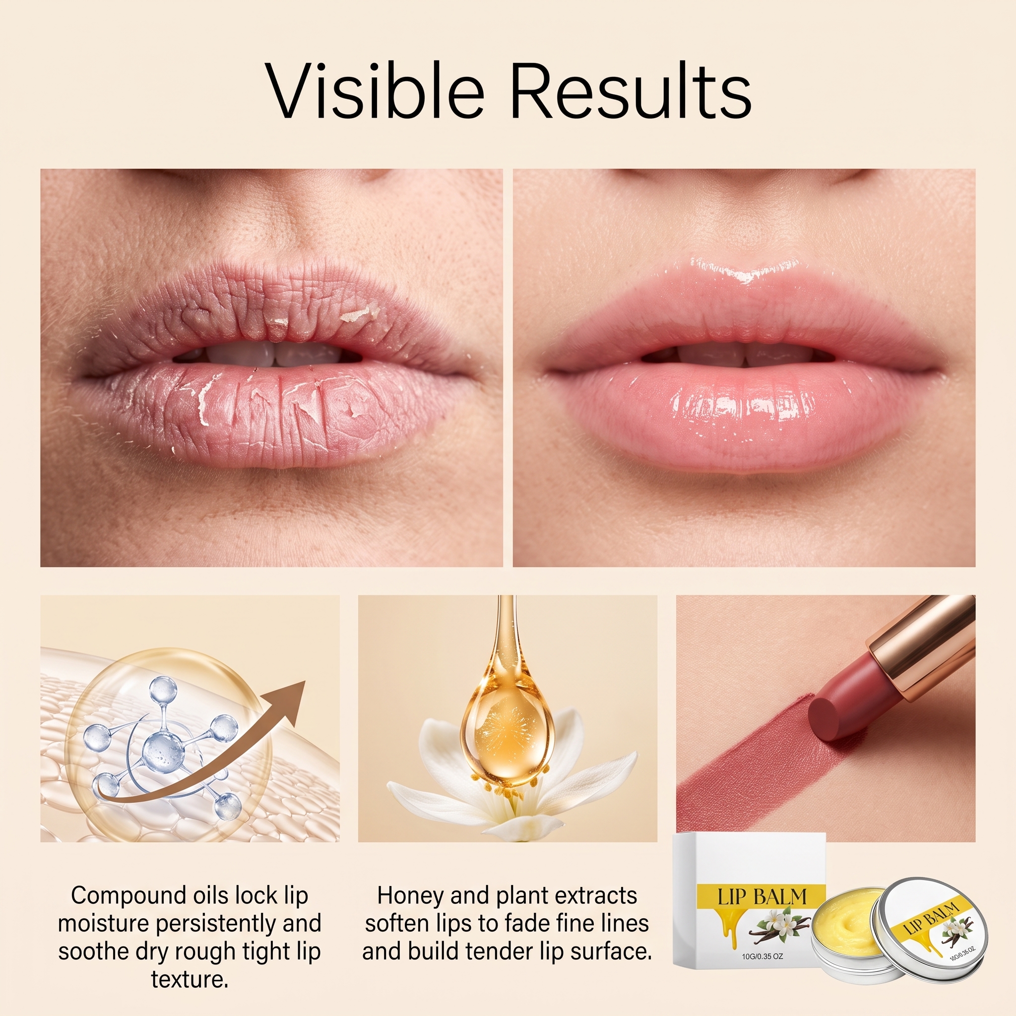 Tallow Honey Lip Balm Contains Plant Extract Oil Base Light Moist Soft Smooth Easy Apply Lips Care