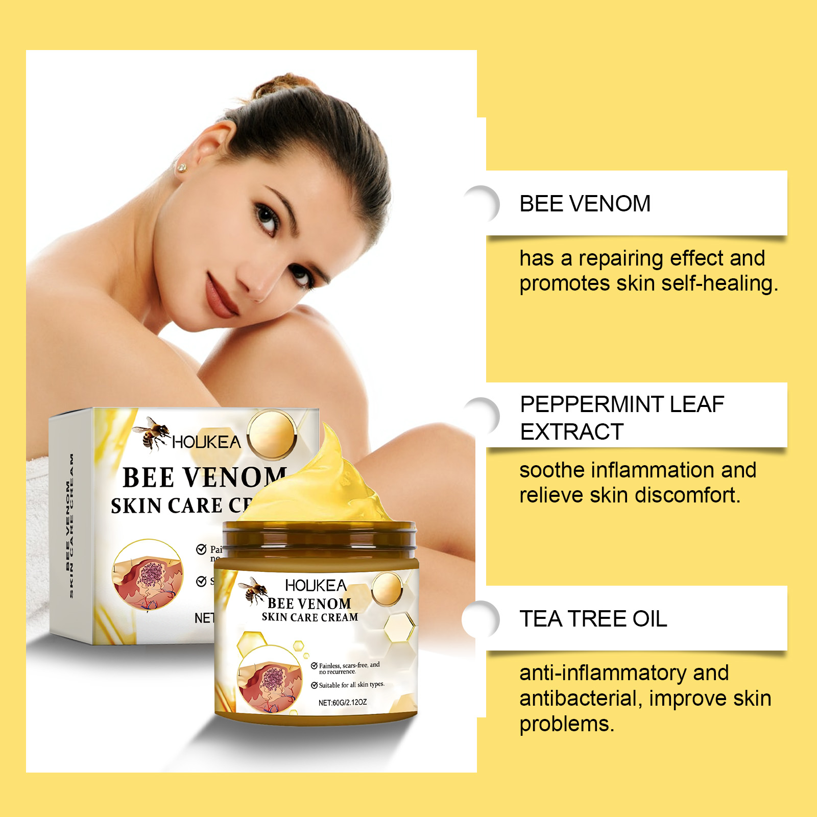 Bee Venom Skin Care Cream Gentle Nourish Skin Remove Mole Clean Smooth Rejuvenate Cream