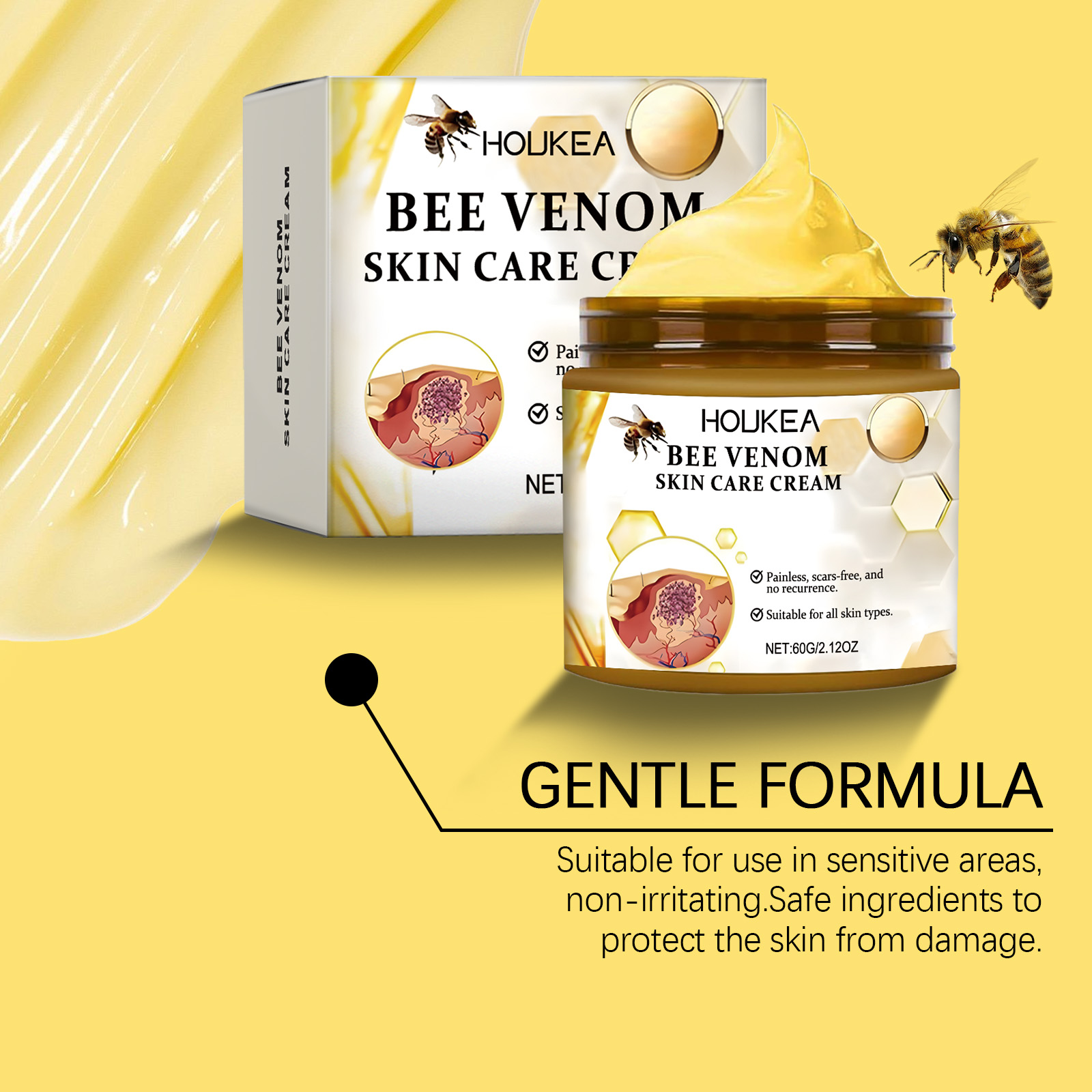 Bee Venom Skin Care Cream Gentle Nourish Skin Remove Mole Clean Smooth Rejuvenate Cream