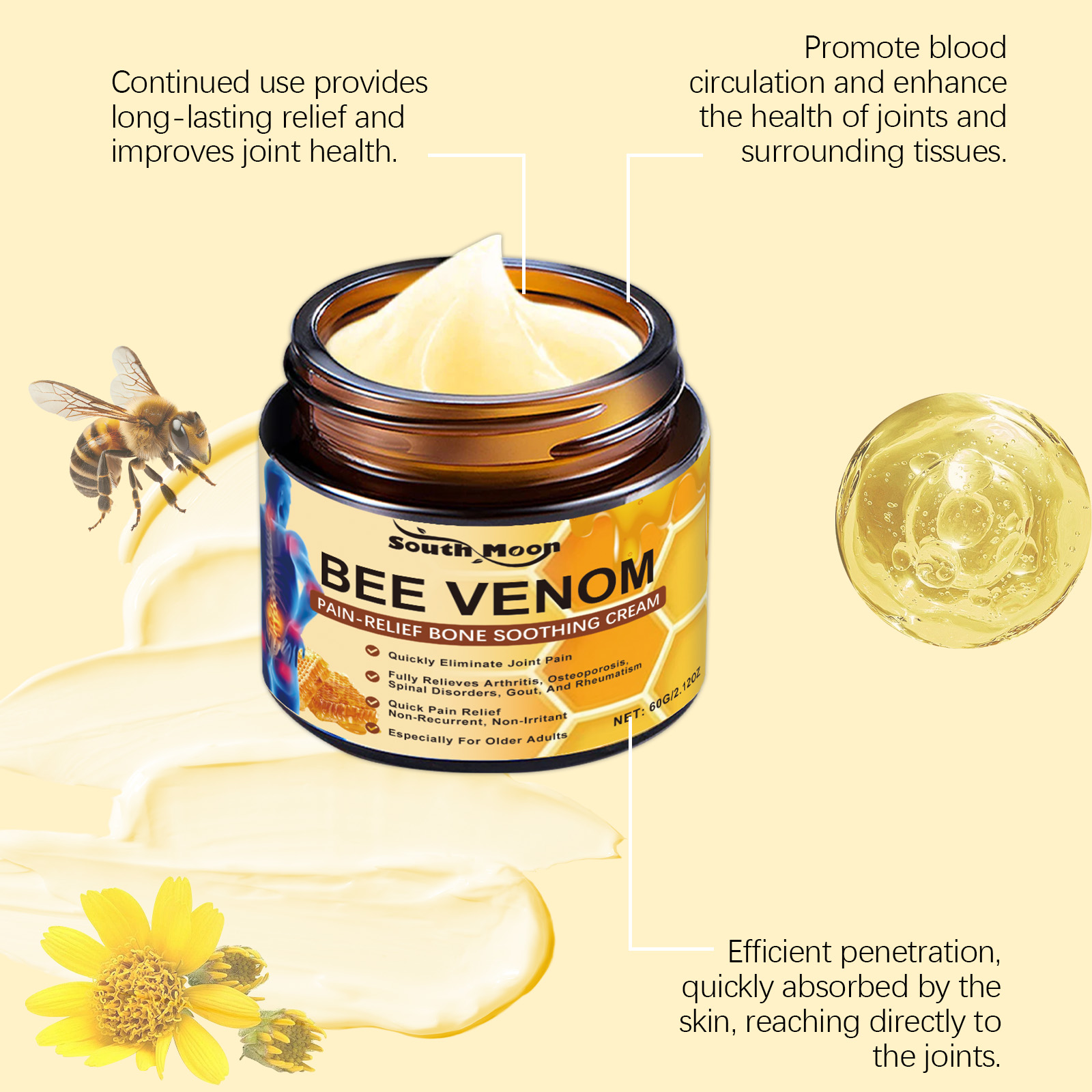 Bee Venom Joint Repair Cream Relieves Joint Discomfort Portable Massage External Apply Care Cream