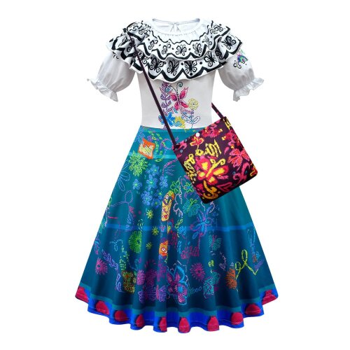 Disney Mirabel Costumes Encanto Fancy Dress Costume with Crossbody Bag Children Kids Girls Halloween Up Cosplay