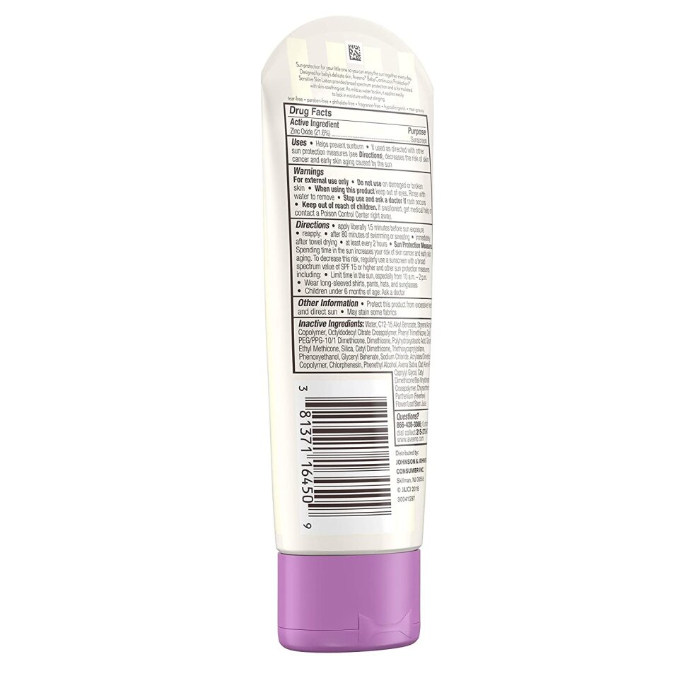 Aveeno Baby Continuous Protection Skin Lotion Zinc Oxide Sunscreen Mineral Sunscreen SPF 50 Sunscreen 88 ml