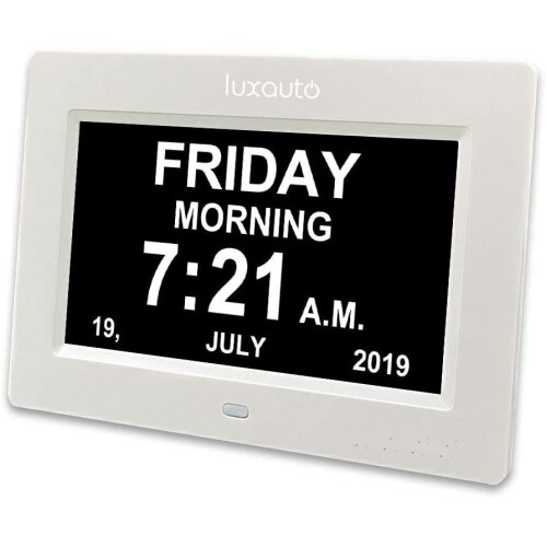 (White) Digital Day Clock LED Calendar Dementia Alarm Time Date Month Memory