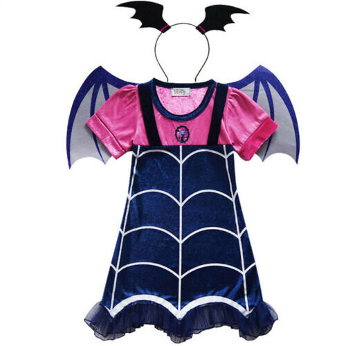 Kids Girls Cosplay Vampirina Wing Dress Headwear Halloween Costume Fancy