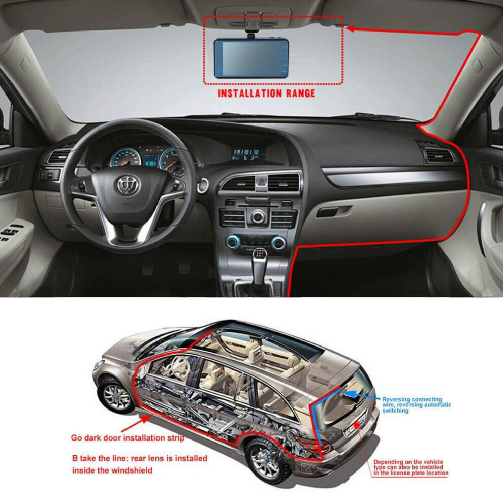 (IPS Touch Screen) 4-in Driving Recorder Dual Camera Reversing Image