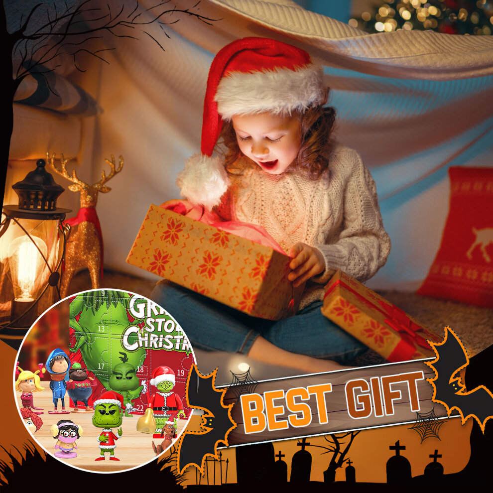 Christmas Advent Calendar 2023 New Year 24 Days Countdown Advent Calendar Surprise Gift with Green Monster Grinch Cute Doll Toys Collectible Figures for Kids