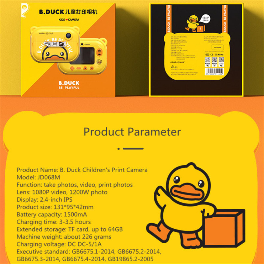 Children Instant Print Camera 1080P HD Digital Video Camera Mini Rechargeable Camera Toys Shockproof With Print Photo Paper 32GB Card Birthday Gifts  For Kids Girls