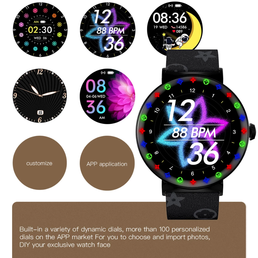 NFC Function Bluetooth Calls Music 1.28 Inch New Colorful Light Smart Watch Women