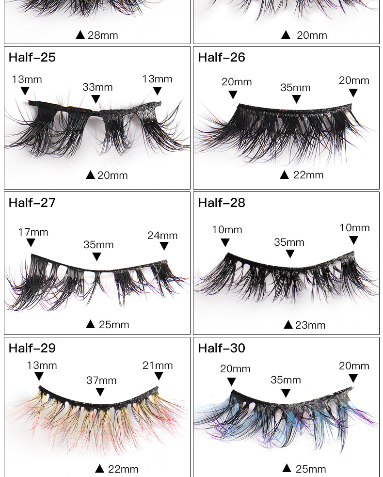 (Half~23) False Eyelashes Half Lashes Curl Faux Mink Lashes Fake Lashes Lightweight Fluffy Long Dramatic 10 Pairs Pack