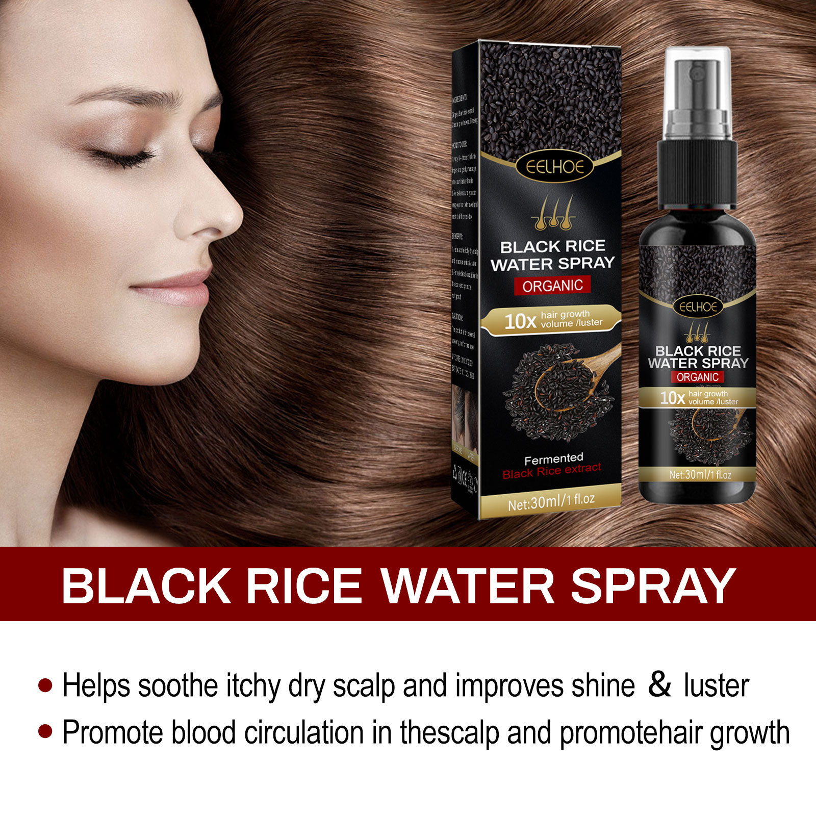 Hair Growth Spray Black Rice Water Spray Strengthen Hair Root Repair Damage Restore Hair Prevent Hair Thinning Dry Repair Hair Care For All Hair Types