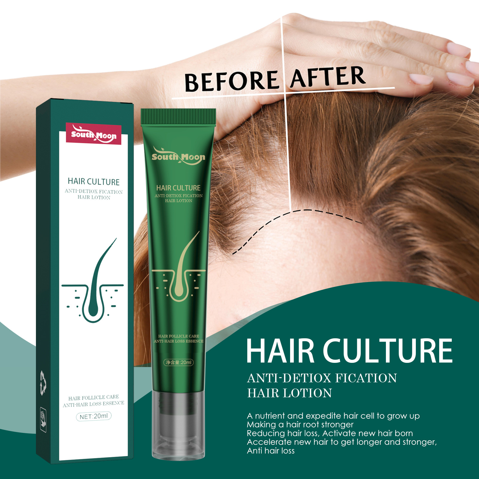 Biotin Fast Hair Growth Oil South Moon Hair Regrowth Serum Hair Thinning Treatment Hair Growth Liquid Anti-loss for Women Men 20ml