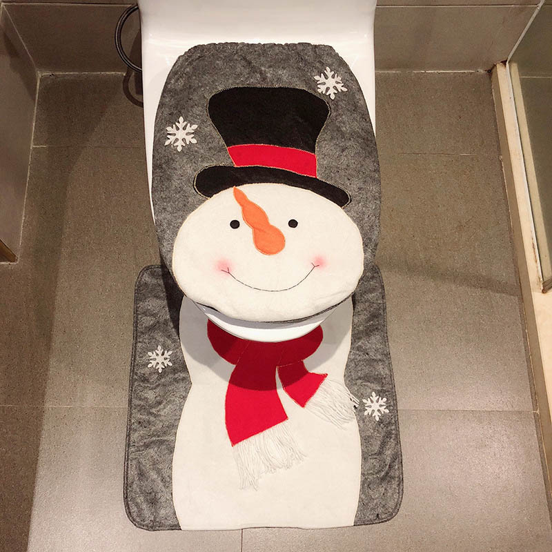 (Santa Claus) 2 Pcs Christmas Toilet Cover Decorations Set Christmas Snowman Reindeer Santa Toilet Seat Cover Set and Rug Red Christmas Bathroom Decorations Xmas Home Indoor