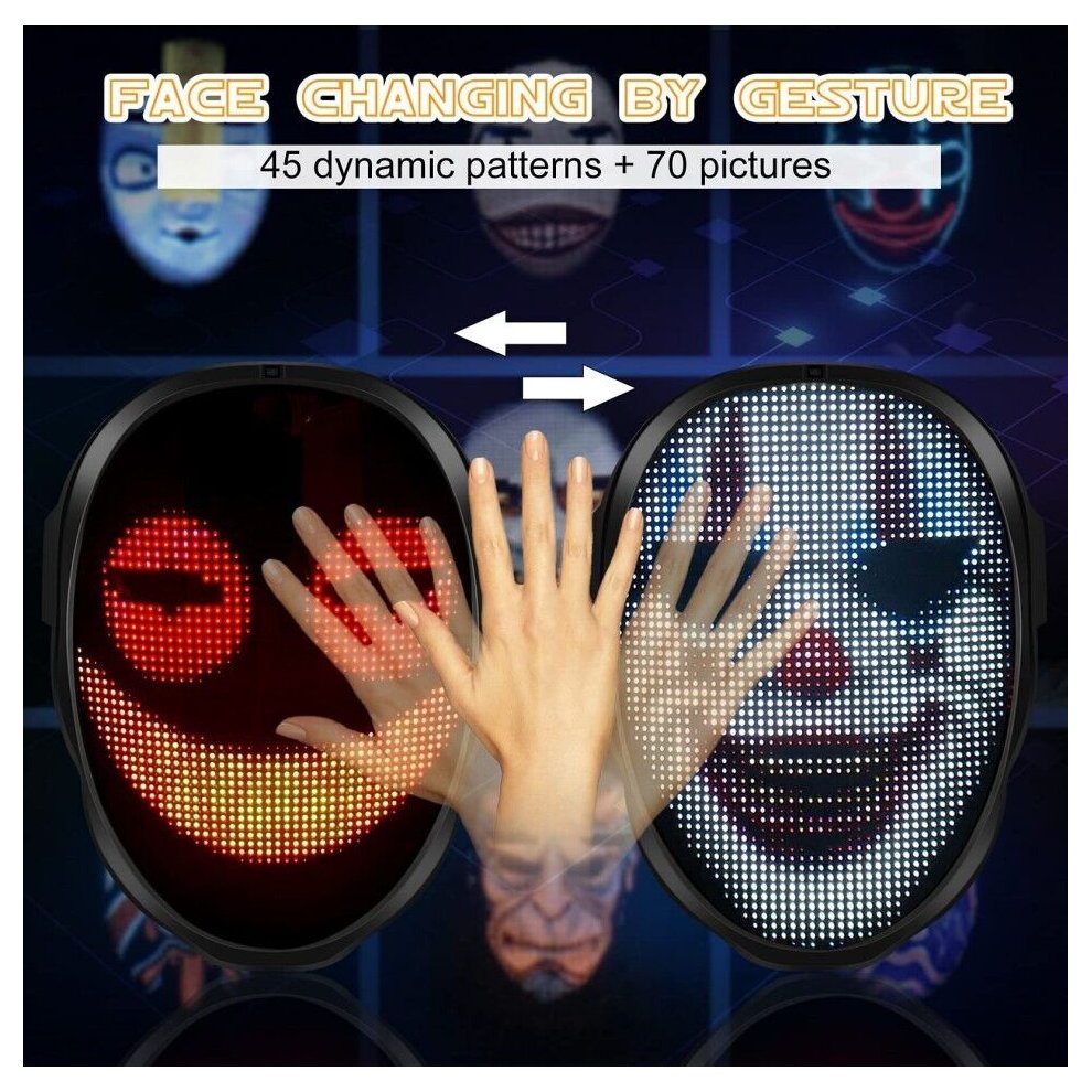 LED Mask Programmable App Control Halloween Costume Party Rave Club