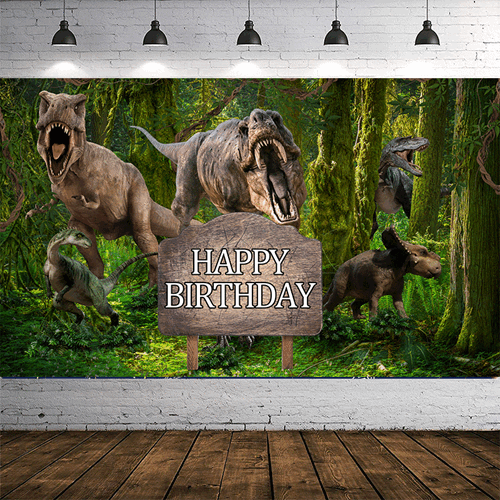 Dinosaur Theme Backdrop Banner Happy Birthday Photo Background Tropical Jungle Birthday Party Backdrop Decor for Kid Dinosaur Theme Birthday Party