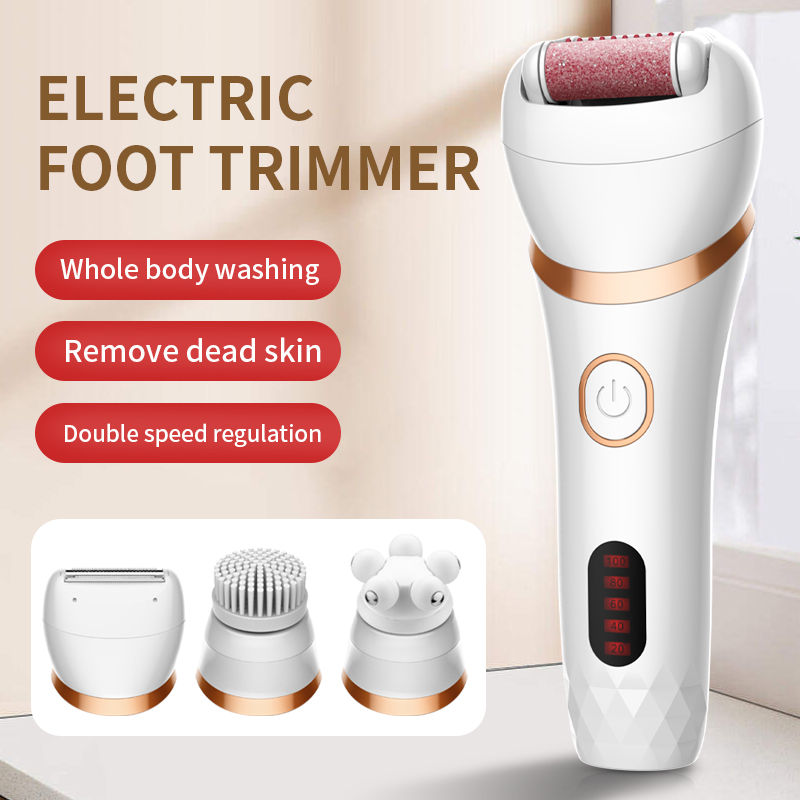 Electric Foot File 4 in 1 Electric Callus Remover with Electric Razors Massage Head Cleansing Brush Rechargeable 2 Speeds for Dead Hard Cracked Dry Skin