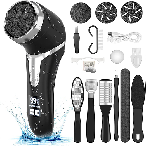 Electric Foot File Rechargeable Waterproof Hard Skin Remover Foot with Rollers and 2 Speeds Foot Files for Hard Skin and Dead Skin