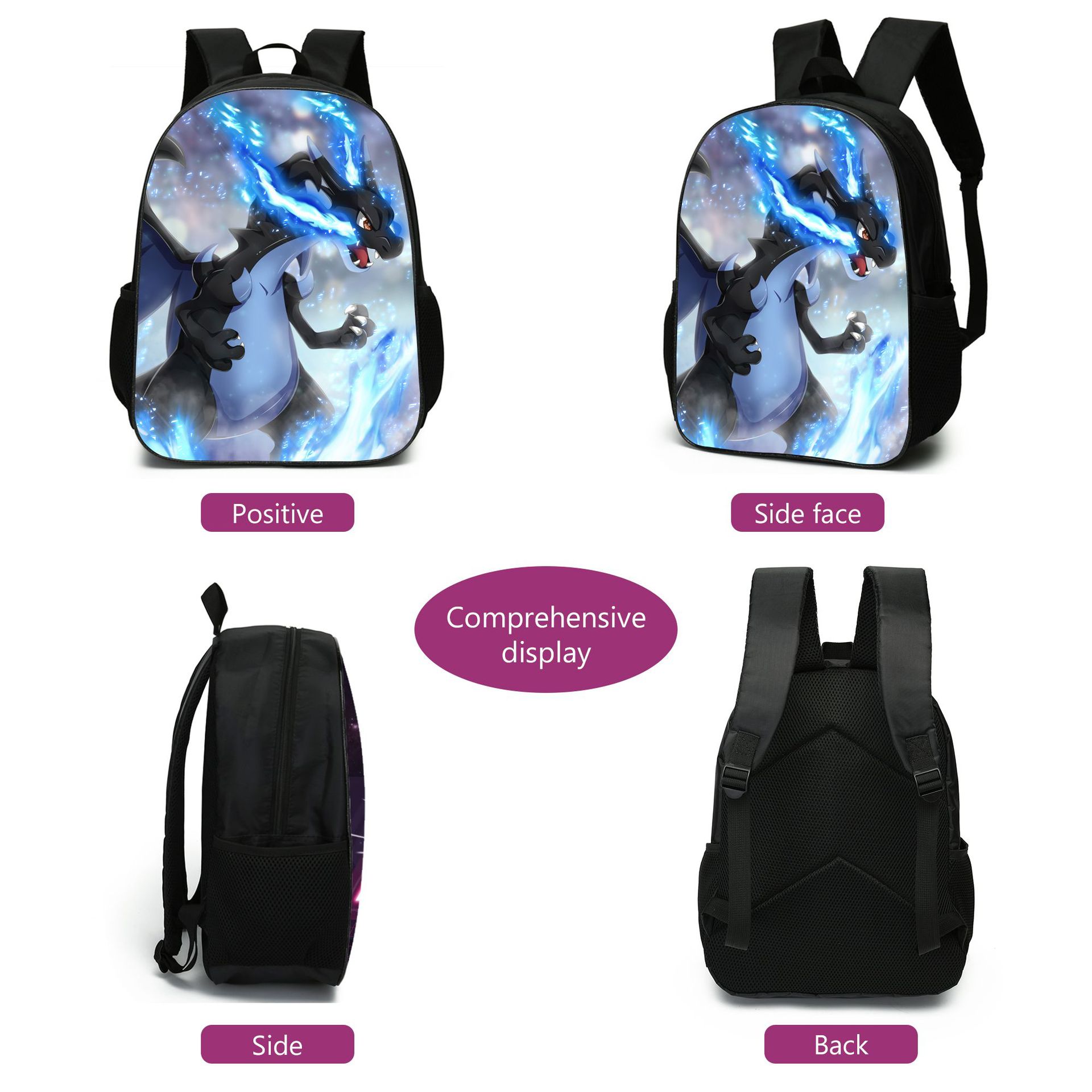 (Style A) 3PCS Pokemon Backpack Lunch Bag Pencil Case Set  Kids School Bag Boys Girls Teens Pikachu Eevee Pokeball