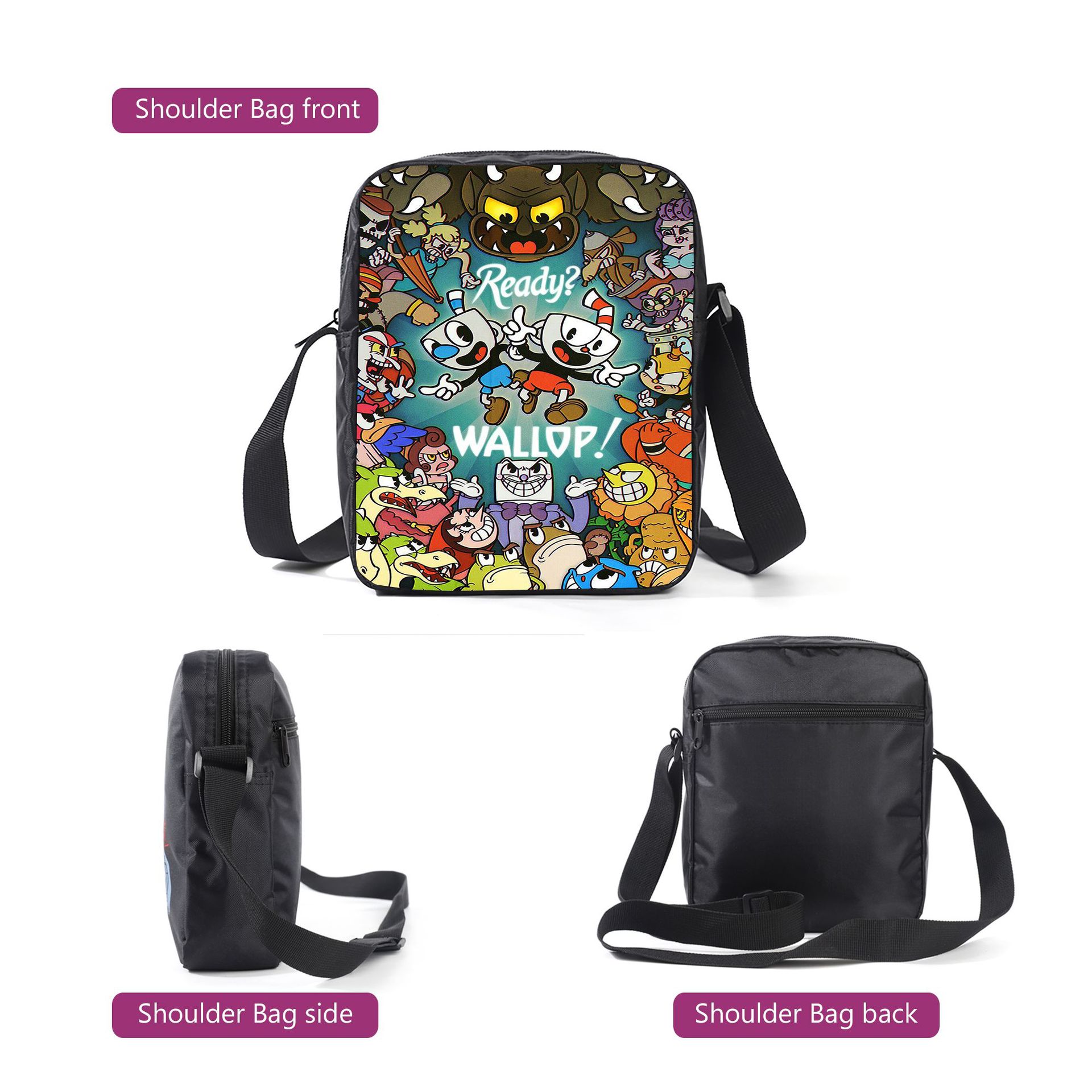 Cuphead Backpack Set 3D Printed Cartoon School Bags Students and Game Fans Teens Birthday Gift