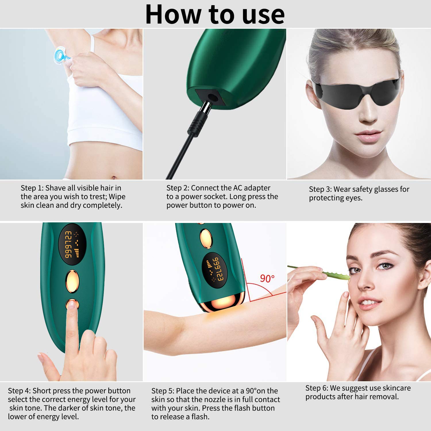 (White) Painless Hair Remover for Women and Man IPL Hair Removal Device with 990,000 Flashes 5 Light Intensity Settings Hair Removal System Wholebody Home Use