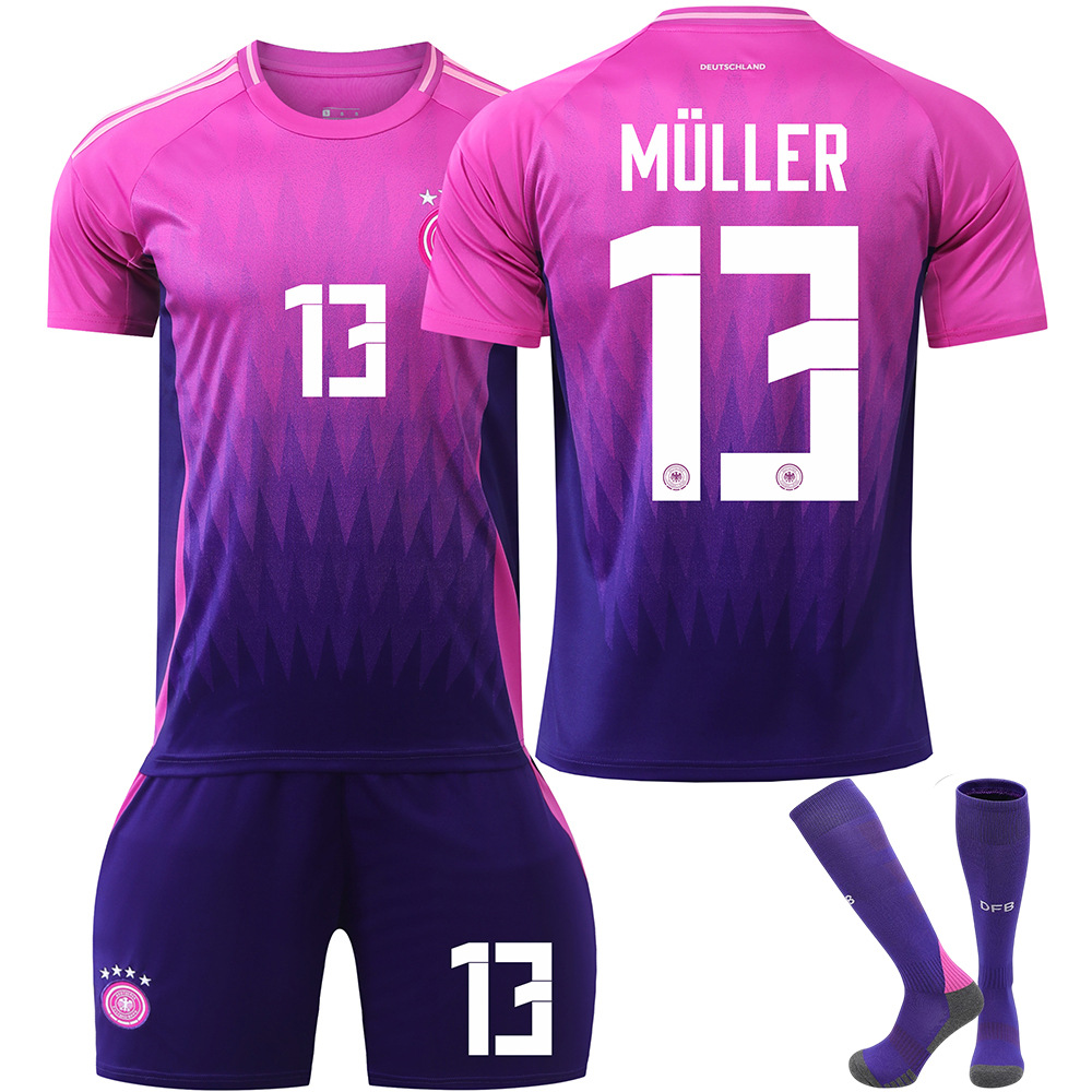 (Kids 2~3 Years) 2024 UEFA European Championship Germany away Football Kit for Kids No.13 Muller Tracksuit Kits for Boys Junior Soccer Jersey Training Top Shorts Sock