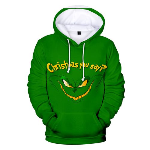 The Grinch Casual Streetwear Long Sleeve Sweatshirt Halloween Pullover Hooded With Pocket